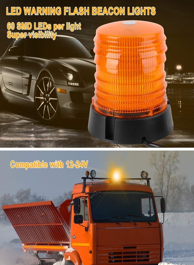ASPL LED Warning Flash Beacon Lights, 60 LED Amber Warning Safety Flashing Strobe Lights with Magnetic and 16 ft Straight Cord for Vehicle Truck Tractor Golf Carts UTV Car Bus,12V-24V - Image 2